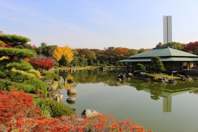 古墳近くで楽しむモミジとイチョウのコントラスト「大仙公園」